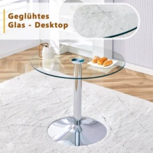 Dining Table And Chairs Set: Modern And Minimalist Glass Dining Table With A Diameter Of 85 Cm, Paired With 4 Dining Chairs With Silver Metal Legs And Light Grey PU Seats. - Light Grey - View 6