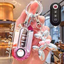 渐变粉色汽车钥匙扣套装，镶嵌水钻，PU皮革钥匙扣，柔软TPU材质车钥匙/保护套，兼容菲亚特500、博越Bravo、依维柯Olsen等车型，送给女孩的礼物 - 漸層粉 - 查看 2