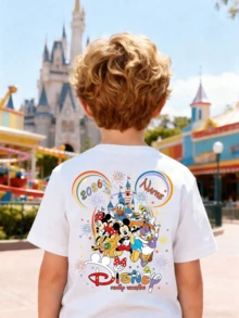 Disney Boys T-Shirt, Featuring Fireworks Prints On Qihe And Friends, Summer Round Neck Short Sleeved Shirt, Suitable For Boys' Daily Wear, Vacation, Outdoor Activities, And Also A Gift For Children - 白色 - 查看 3