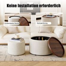 Ball & Cast Combined Dual-Purpose Storage Stools, With Linen Cover And Wooden Shelf For The Foot Stool, 58cm Round Coffee Table And Bench, Beige Colour. - Light Brown - View 7