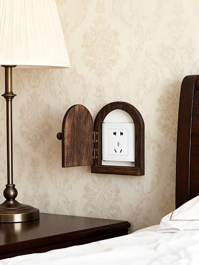 1 pieza Cubierta de enchufe de madera hecha a mano (no eléctrica), protector de interruptor, diseño de madera artesanal, cubierta de enchufe decorativa, a prueba de polvo y suciedad, adecuada para la pared de la sala de estar, decoración del dormitorio, muebles del hogar, sala de esports, hotel, casa de huéspedes, caja de decoración del enchufe de la cocina, mejora la estética espacial (autoadhesiva, sin necesidad de perforar)