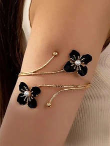 1 Set de brazalete y pulsera abierta con diseño de flor de gota de aceite, rojo y verde, diseño minimalista, versátil y de moda, adecuado para uso diario, fiestas y eventos de mujeres - Multicolor - Ver 3