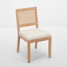 Farmhouse Style Rattan Dining Chair Set Of Two, Modern Medieval Kitchen Dining Chair, Upholstered Rattan Kitchen Chair, Natural Hardwood Frame, Beige, DE1883BG - Light Brown - View 9