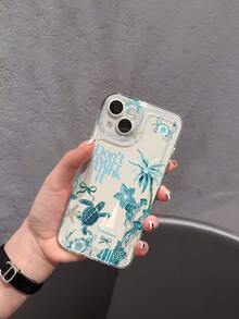 Minimalist Ins Style English Slogan, Fresh Blue Ocean Creature Pattern Transparent Anti-Fall Soft Phone Case Compatible With Apple 17/17Pro/17ProMax/17Air/16/16Plus/16Pro/16ProMax - Multicolor - View 6