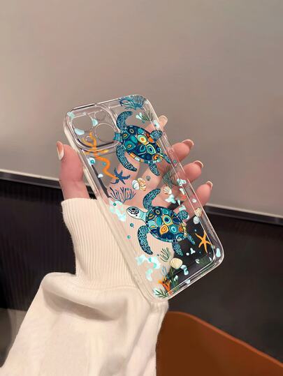 1pc Artistic Marine Life Dreamy Sea Turtle Underwater World Pattern Transparent Anti-Drop Soft Phone Case Suitable Compatible With Apple 17/17Pro/17ProMax/17Air/16/16Plus/16Pro/16ProMax