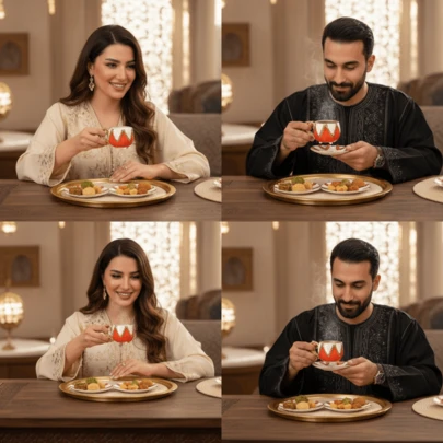 1/6pcs Exquisite Embossed Coffee Cup & Saucer Set, Hand-Painted With Gold Rim In Red/Blue/Black, Suitable For Espresso, Cappuccino, Latte, Herbal Tea, Luxury Modern Middle Eastern Style Ceramic Houseware, High-End Afternoon Tea Cup & Saucer Set (80ml/2.71oz), Suitable For Home, Couples, Ramadan, Eid Al-Fitr Celebration, Parties And Gatherings