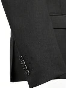 Men's Slim-Fit Black 3-Piece Suit - Elegant Black And White Wedding And Formal Wear, Long Sleeves, Button Closure, Non-Stretch Fabric, Suitable For Office Meetings And Elegant Events All Year Round, Wedding Attire, Slim-Fit Suit - màu đen - Xem 4