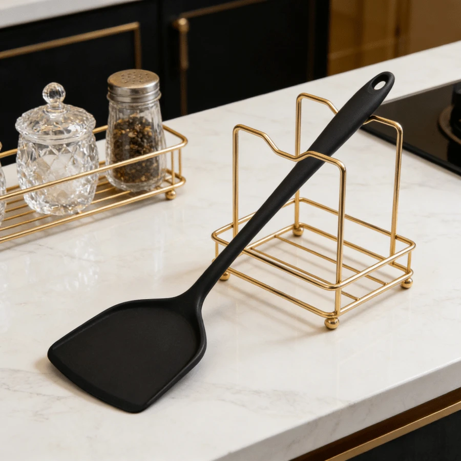 Silicone Wok Turner 1/2 Packs - Non-Stick Solid Stir Fry Spatula - Heat Resistant Kitchen Utensil, Dishwasher For Cooking/Frying (Black) - Black - View 1