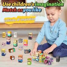 34块卡通人物/动物磁性积木带铁盒 - STEM学习益智玩具，儿童磁性玩具，磁性立方体堆叠磁铁，家庭互动学习游戏，旅行便携玩具，手眼协调训练，激发创造力和大脑发育，适合3岁以上儿童，生日礼物，男孩女孩皆宜 - 彩色 - 查看 4