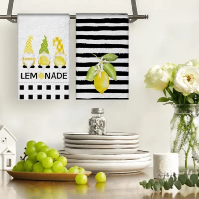 2/4/48pcs Kitchen Dishcloths, Polyester Strawberry & Blueberry Patterned, Lemon Theme, Absorbent Soft Durable, Suitable For Kitchen Cleaning & Holiday Decor, Fresh Fruity Design Adds Home Aesthetics, Multi-Purpose High Absorbency Kitchen Cleaning Towels