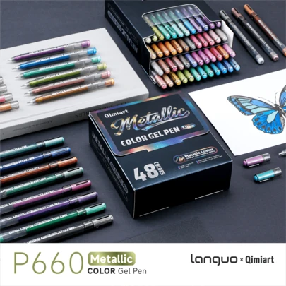 Languo 3D Three-Dimensional 48 Metallic Color Drawing Pen With 1.0mm Stainless Steel Nib, Stable And Smoother Ink Output, Metallic Luster Texture, Suitable For Various Materials, Waterproof And Non-Fading, Very Rich Colors, Meeting More Drawing Needs, Such As Drawing, Writing, Marking, Diy... Nail Art, Glass, Ceramics,