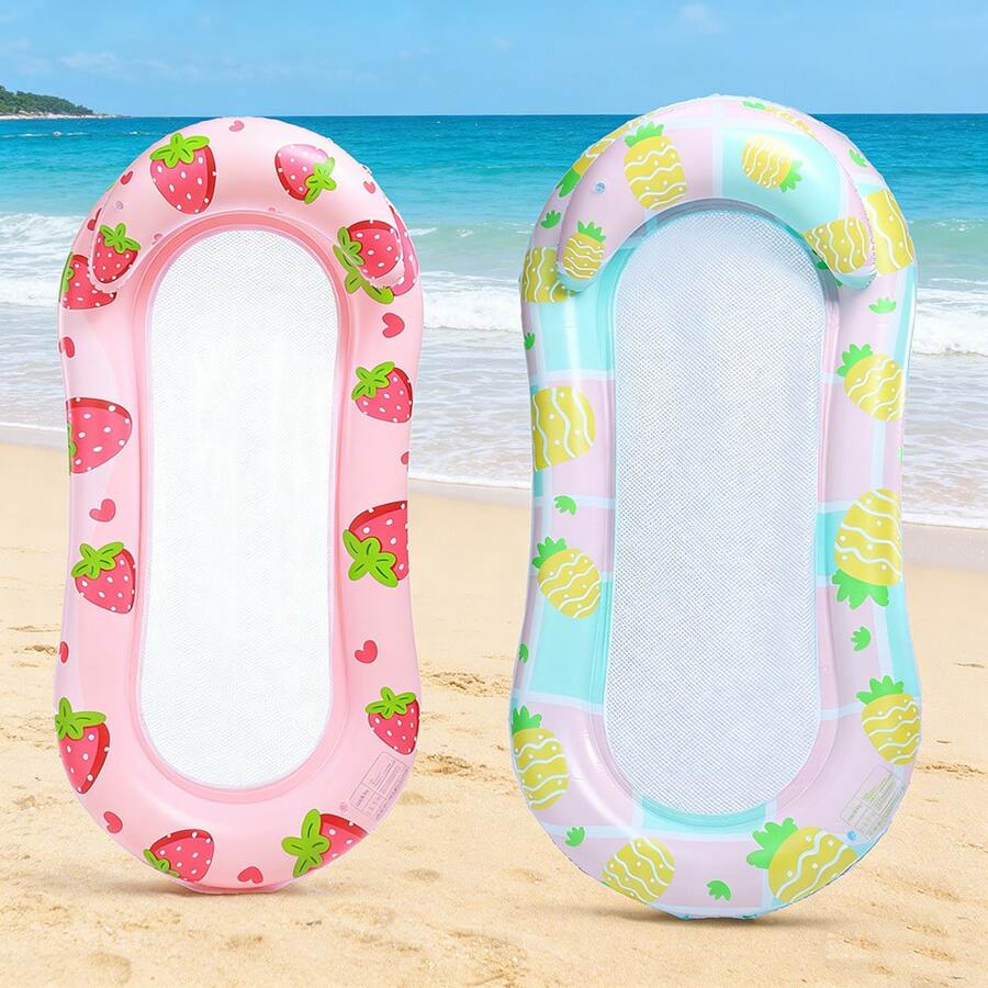 Pineapple Print Mesh Inflatable Pool Float Light Blue Plaid Lounge For Summer Water Fun - Pineapple - View 1