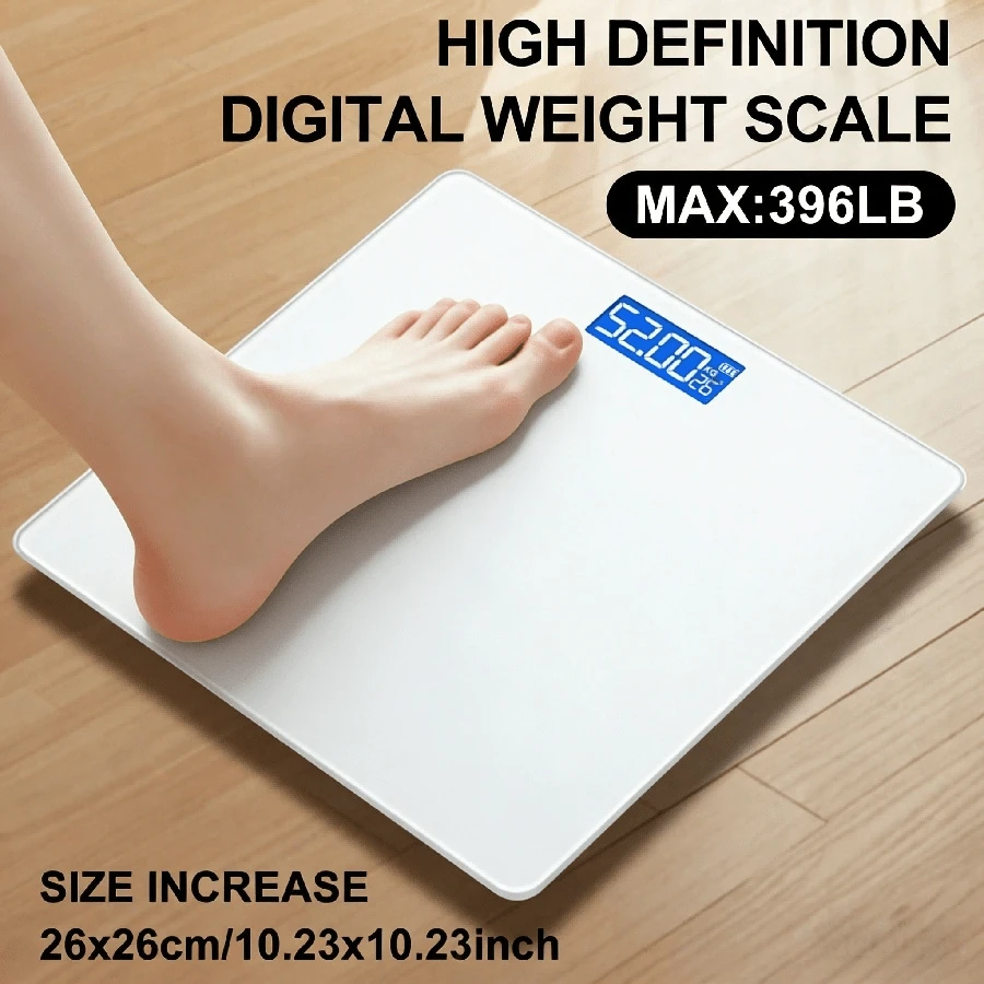 1件装 ScaleSE 女士电子浴室秤，浴室秤，最大称重 396 磅/180 公斤，LED 背光显示屏，钢化玻璃电子秤，数字体重秤，精准称重，使用 AAA 电池供电（不含电池），适用于家庭、健身房、户外，是家庭和宿舍的理想之选，四季皆宜，是绝佳的圣诞礼物