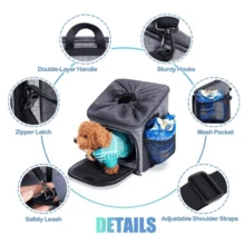 Pet Bicycle Front Carrier Backpack For Bike Riding Foldable Removable, Reflective Sts, 2 Side Storage Pockets, Pet Travel Bag For Cats Small Dogs - Grey - View 3