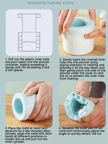 1pc Silicone Ice Cube Mould, Cylinder 3D Ice Cube Maker,Simple Bucket Design Ice Cube Maker Tray With Lid For Kitchen Seafood Sashimi, Back To School Supplies - Blue - View 4