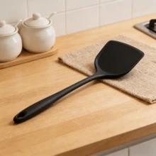 1/2 件装耐热硅胶烹饪铲，适用于不粘锅、厨房用具、洗碗机（黑色） - 黑色 - 查看 10
