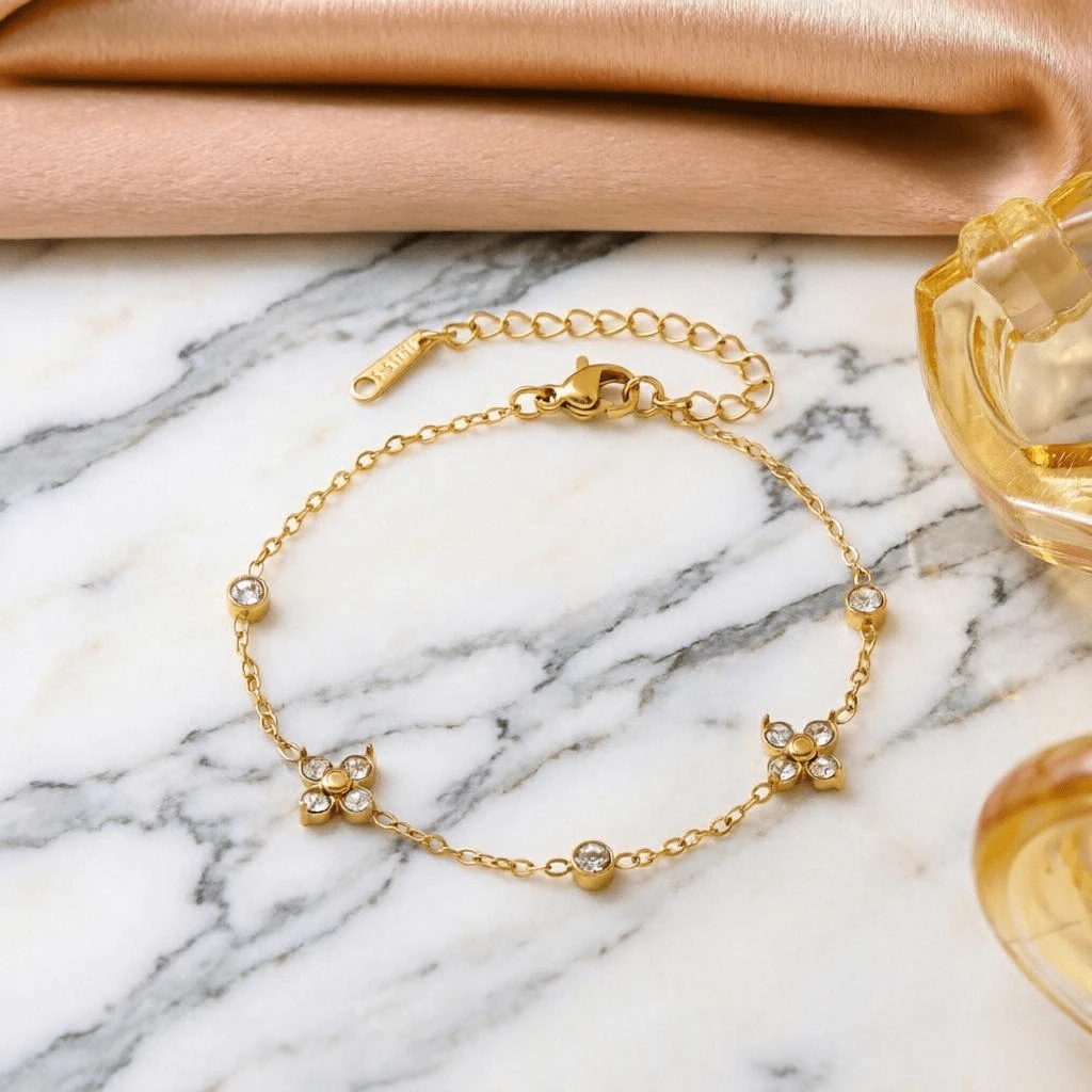 1件装时尚不锈钢手链，镶嵌钻石，女士日常佩戴 - 彩色 - 查看 1