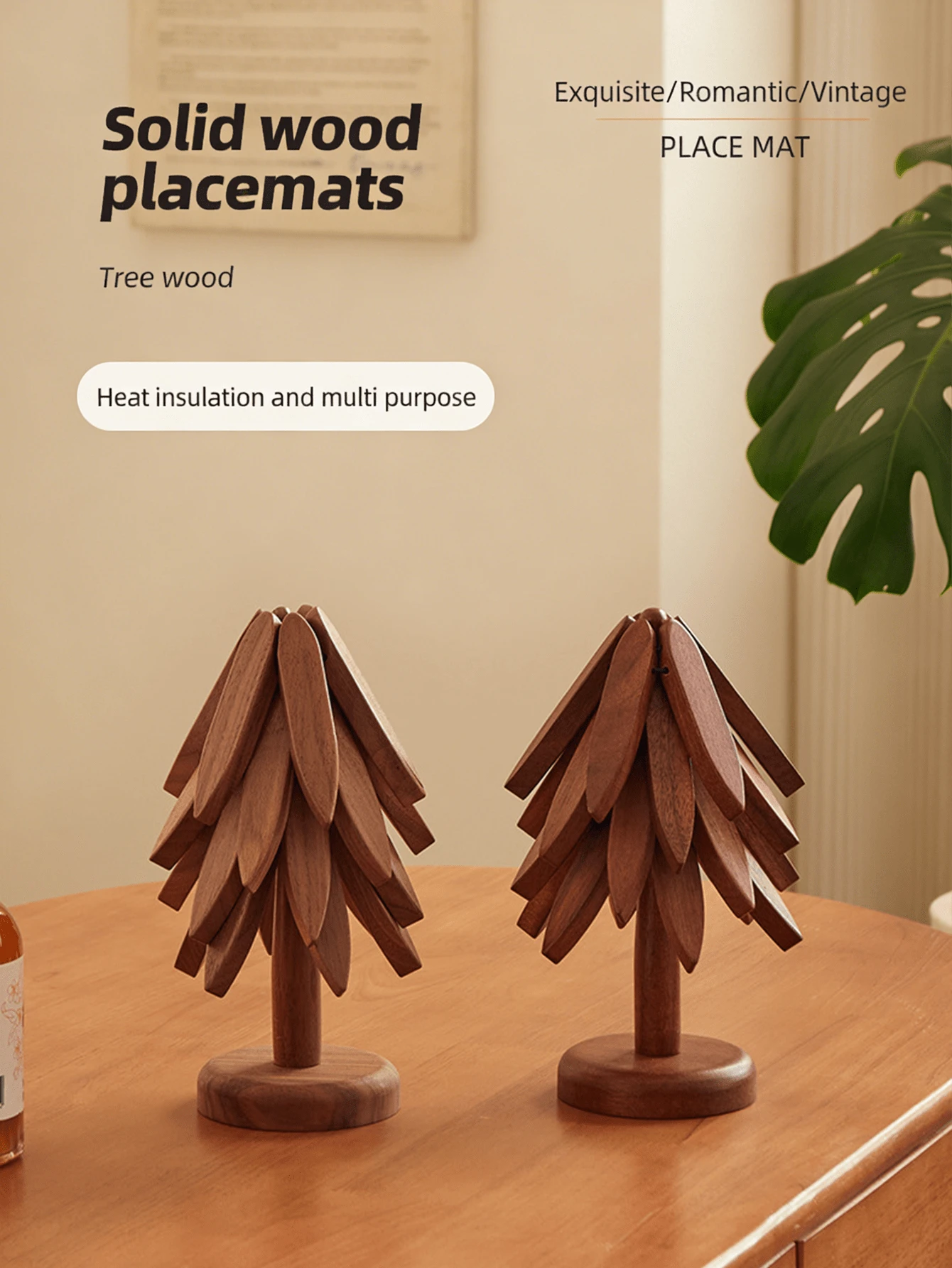 Solid Wood Heat Resistant Placemat / Trivet / Table Mat, Multi-Purpose Pot Pad, Cup Mat & Casserole Mat For Home Use, Premium Texture - View 1