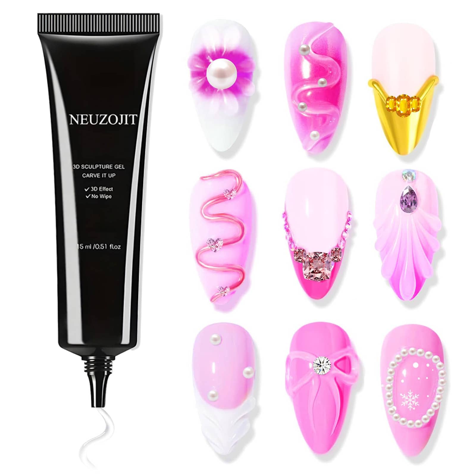 NEUZOJIT  Solid Nail Glue Gel, Super Strong&Long Lasting Soft Gel Nail Tips Glue For Acrylic Fake Nails, 3D Christmas Nail Art,Nail Gem,Soak Off UV&LED Lamp Needed,Christmas Home DIY&Salon - Nail Gel - 查看 1