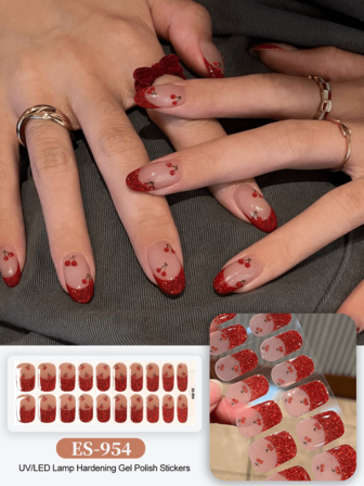 Emi Cured Gel Nail Strips , Clear Base, 20 Pcs Gel Nail Wraps, Stickers, UV Light Required, Salon Quality, Long Lasting,ES20 Cross-Border Wholesale Drop Shipping Red Book Same Style Nail Stickers Nail Stickers For Fingertips