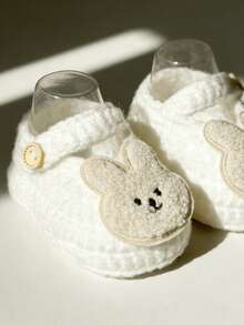 1 Pair Infant Slippers With Bunny Applique, Beige Aand White, Infant Footwear - White - View 4