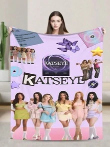 KATSEYE Anime-Inspired Ultra-Soft Flannel Blanket - All-Season Cozy Throw With Vibrant Character Artwork, Mixed Colors For Living Room, Office, Sofa Decor - Ideal Gift For Anime Fans & Home Decor Enthusiasts, Anime Blanket, Office Throw, Playful Design, Plush Texture, Stylish Home Accessory, Comfortable Material, Pop Culture Lovers-280gsm - 2 - 查看 13