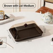 Rectangular Display Plastic Trays With Lids, Dustproof Trays With Holes, Unbreakable And Reusable Fruit/Dessert/Snack/Cake Trays, Suitable For Various Festivals, Birthdays, Weddings And Parties - Brown - View 8