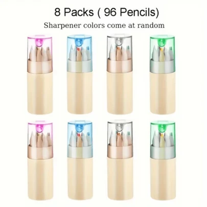 4 Buckets (48pcs) Portable Mini Colored Pencil Set (With Pencil Sharpener) - Pre-Sharpened Pencils, Suitable For Artists, Students And Multiple Scenarios, Multi-Color Options, Compact And Portable, Suitable For School And Travel