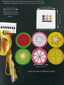 6pcs/Box Fruit Cross Stitch Coaster Handmade Set, Diamond Painting Art Coaster Set, DIY Beverage Coaster Diamond Art Coaster Kit, Diamond Painting Kit - Cross-stitch Coasters - View 9