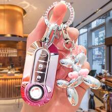 渐变粉色汽车钥匙扣套装，镶嵌水钻，PU皮革钥匙扣，柔软TPU材质车钥匙/保护套，兼容菲亚特500、博越Bravo、依维柯Olsen等车型，送给女孩的礼物 - 漸層粉 - 查看 3