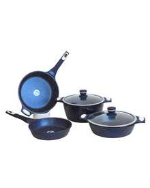 Batería de Cocina Cerámica Acabado Diamante Antiadherente Premium | Juego de Ollas y Sartenes con Tapas de Cristal Templado | Recubrimiento Tipo Granito Azul | Fondo Difusor de Calor | Apta para Gas, Eléctrica e Inducción | Cocina Saludable y Fácil Limpieza - Ver 4
