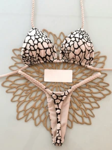 Bộ bikini 2 mảnh kiểu dáng thanh lịch, gợi cảm, phong cách bohemian, họa tiết hoa, thắt nút, dệt kim, thích hợp cho kỳ nghỉ biển mùa xuân/hè. - Nhiều màu - Xem 1