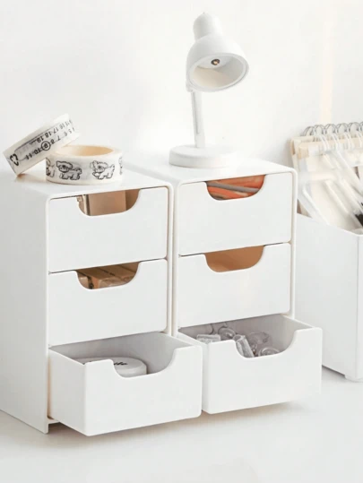 1 pieza Organizador de 3 niveles - Perfecto para almacenar artículos de oficina, joyas y cosméticos - Divisor de plástico portátil y ligero, organizador de escritorio, joyero