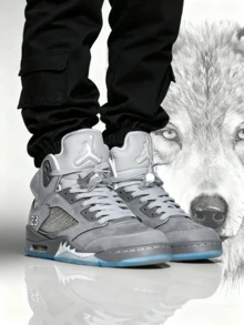 Nike Giày bóng rổ cổ cao Jordan Air Jordan 5 Retro "Wolf Grey" cổ điển, thoải mái, dành cho nam, màu xám. - Xám - Xem 10