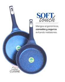 Batería de Cocina Cerámica Acabado Diamante Antiadherente Premium | Juego de Ollas y Sartenes con Tapas de Cristal Templado | Recubrimiento Tipo Granito Azul | Fondo Difusor de Calor | Apta para Gas, Eléctrica e Inducción | Cocina Saludable y Fácil Limpieza - Ver 7