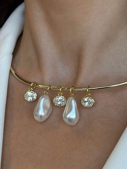 1 pieza Collar con colgante de gota de agua y perla falsa de estilo minimalista y elegante, versátil para uso diario