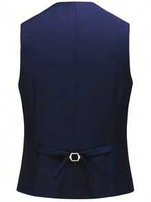 Men's Slim-Fit Black 3-Piece Suit - Elegant Black And White Wedding And Formal Wear, Long Sleeves, Button Closure, Non-Stretch Fabric, Suitable For Office Meetings And Elegant Events All Year Round, Wedding Attire, Slim-Fit Suit - 寶藍色 - 查看 5