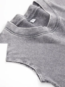 Sleeveless Printed T-Shirt, Y2K Style Street Fashion Men's Washed Vest (220g Pure Cotton), Vintage Pattern Fun Print, Hip-Hop Style, Men's Summer Round Neck Short-Sleeved Casual T-Shirt, Men's Summer Streetwear. - 灰色 - 查看 4