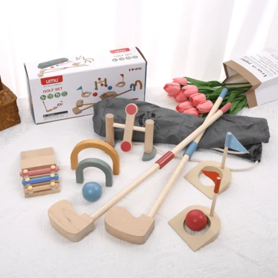 Kids Wooden Golf Toy Set, Outdoor Lawn/Indoor Sports Educational Toy Kit For Preschool