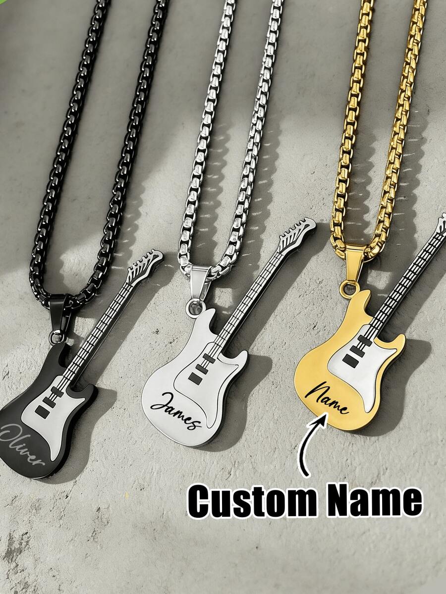 Personalized Electric Guitar Charm Necklace, Custom Music Jewelry, Guitar Player Gifts, Gifts For Music Lovers And Teachers, Best Friend Necklace,Father'sDay Gift - Gold - View 1