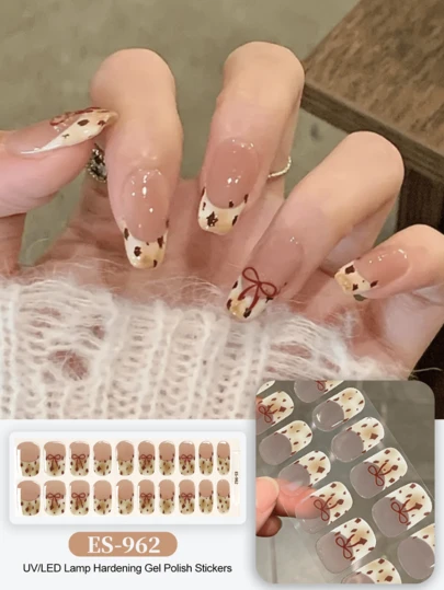 Emi Cured Gel Nail Strips , Clear Base, 20 Pcs Gel Nail Wraps, Stickers, UV Light Required, Salon Quality, Long Lasting,ES20 Cross-Border Wholesale Drop Shipping Red Book Same Style Nail Stickers Nail Stickers For Fingertips
