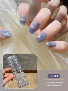 20片半固化凝胶美甲贴纸，经典法式美甲透明粉色底，家用DIY UV凝胶美甲贴纸 - 藏蓝色 - 查看 9