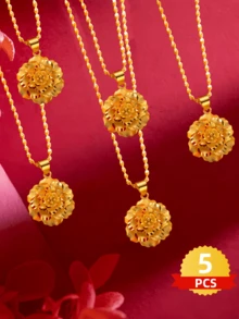 GCGIGUI 1pc/5pcs Delicate Frosted Flower Pendant Necklace, Fashionable Necklace Gift For Birthday, Mother's Day, Christmas, Jewelry Gift For Mother, Wife, Girlfriend, Best Friend, Bride Wedding Decoration, Valentine's Day Outfit, Wedding Attire - Yellow Gold - View 3