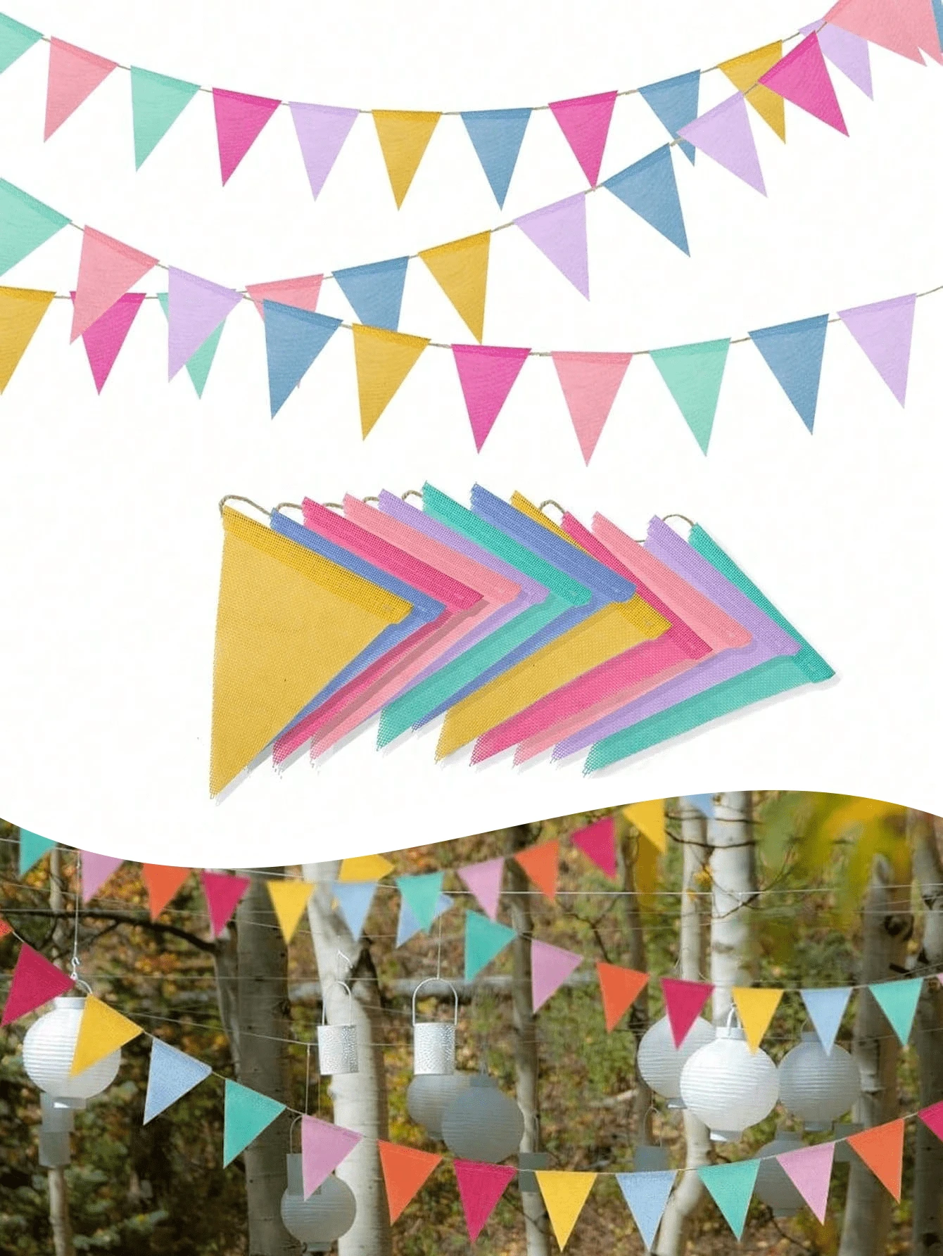 12m/4m Reusable Burlap Vintage Linen Triangle Pennant Banner, Multicolor Outdoor Hanging Decor For Wedding Birthday, St. Patrick's Day, Easter, Valentine, Ramadan, Eid, Carnival, Classroom Grad Halloween Anniv Thanksgiving Festival Party Supplies