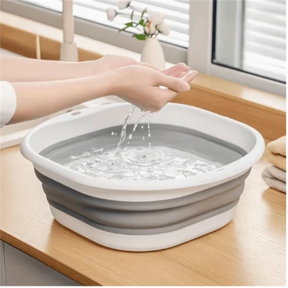 Chậu rửa gấp gọn tiết kiệm không gian - Chất liệu nhựa bền, chậu rửa gấp gọn di động, phù hợp cho gia đình, ký túc xá, cắm trại - Thiết kế hình bầu dục hiện đại, đa năng, dễ cất giữ và vệ sinh, máy giặt di động
