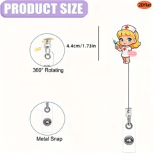 2D Cartoon Retractable Easy Clip, Grim Reaper Unicorn Cat ID Badge Holder, Nurse Doctor Teacher Work Badge Lanyard - One Size Fits All - View 3