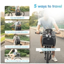 Pet Bicycle Front Carrier Backpack For Bike Riding Foldable Removable, Reflective Sts, 2 Side Storage Pockets, Pet Travel Bag For Cats Small Dogs - Grey - View 4