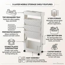 Slim 5-Layer Rolling Storage Cart Tower With Handle, Mobile Utility Organizer With Sticky Notes, Available In 4 Colors, Pull-Out Slide Design, Narrow Space Storage Shelf Trolley For Kitchen, Dining Room, Living Room, Office And Bathroom Use - View 10