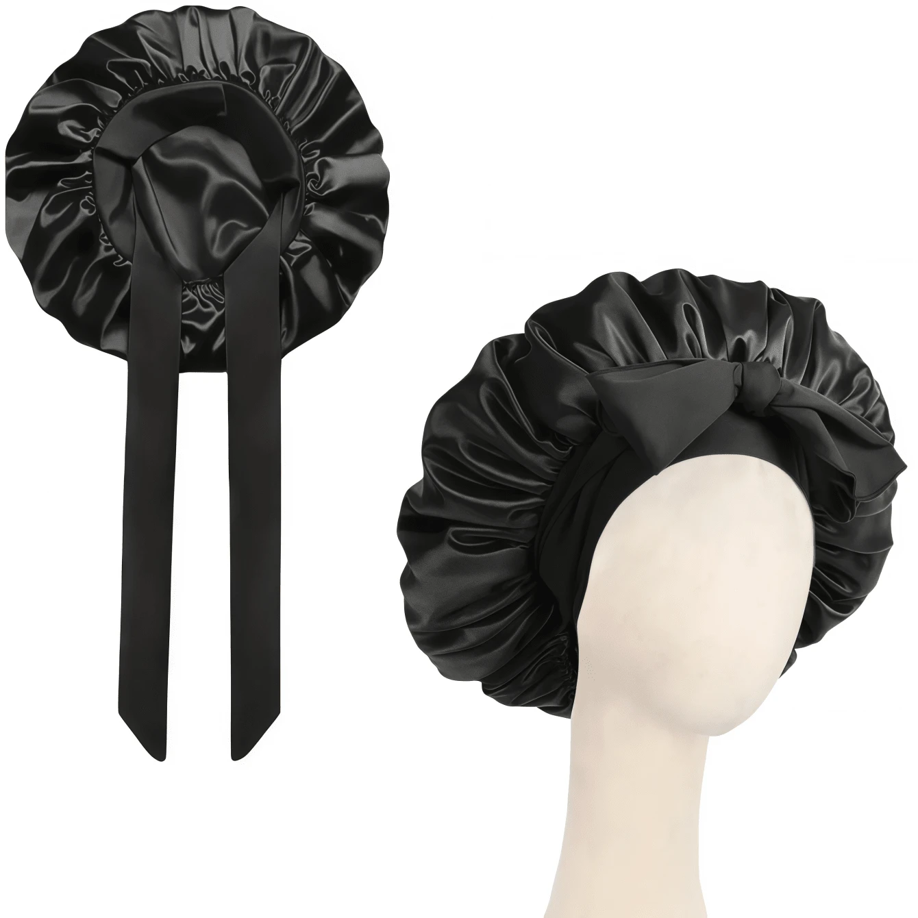 1pc Luxury Satin Sleep Cap With Adjustable Bow, Lightweight Hair Protection Cap, Suitable For Curly/Braided/Natural Hair, Essential For Nighttime Hair Care