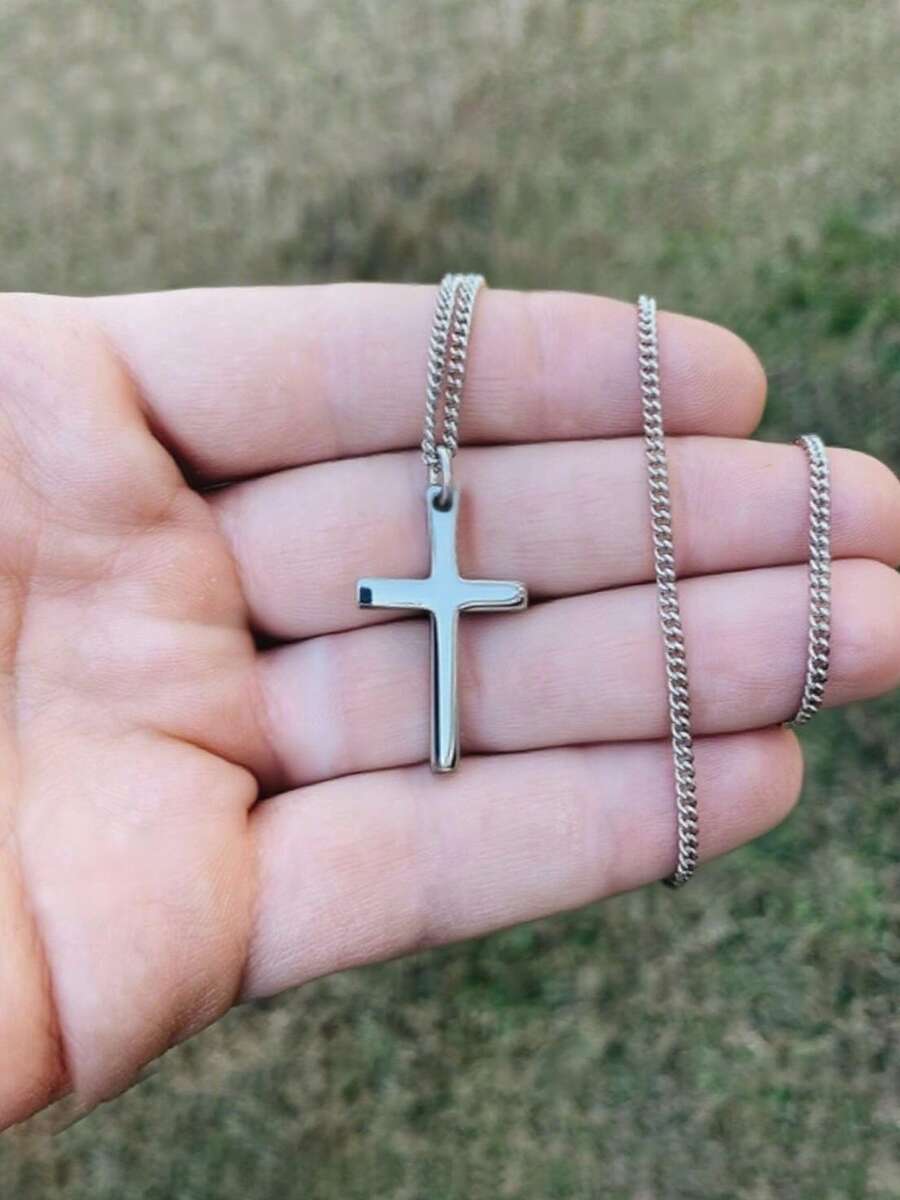 男士时尚简约十字架吊坠项链，送给男友的完美礼物，耐用不锈钢链，时尚个性之选 - 項鍊 - 查看 1